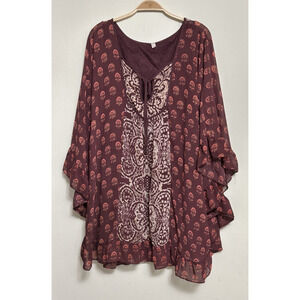 Free People Marla Dreams Tunic Mini Dress Paisley Maroon Boho Gypsy Indie XS